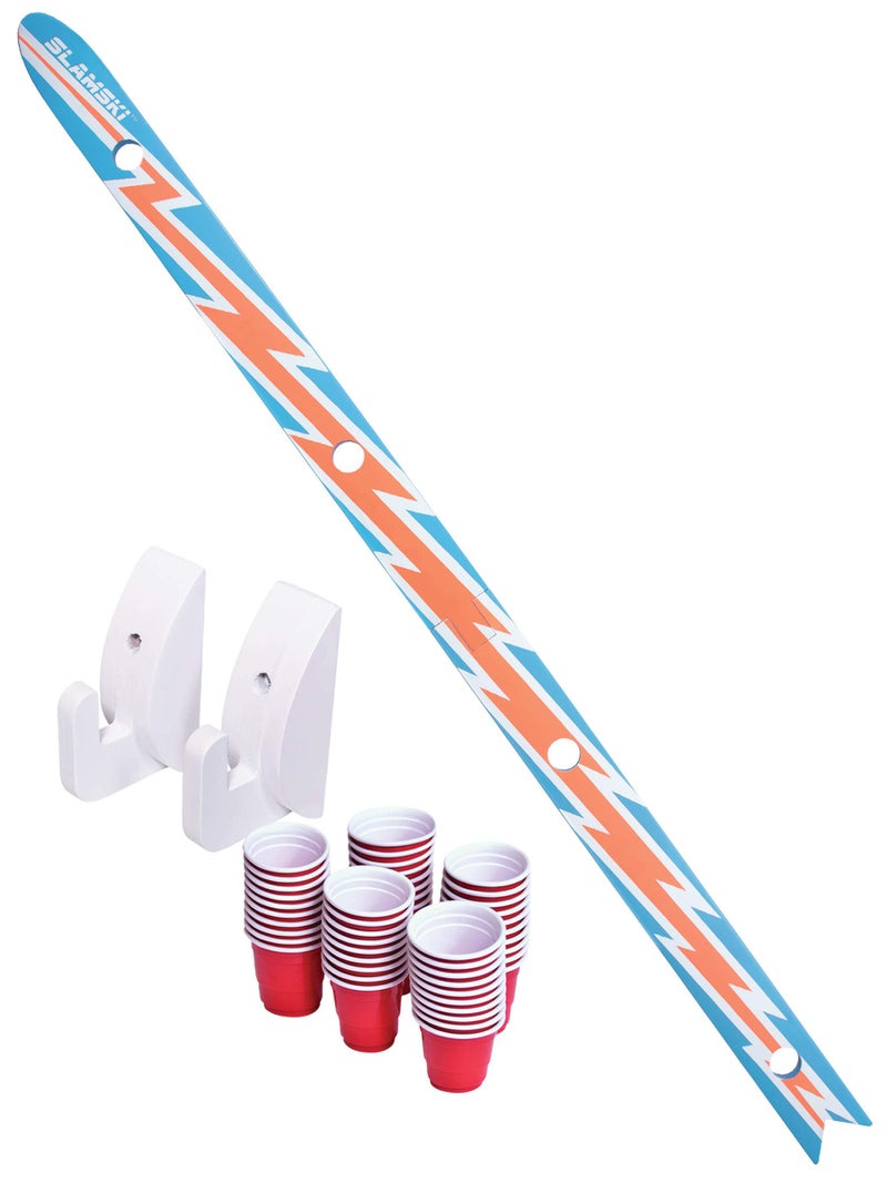 GoPong غو بونغ سلامسكي - تصميم خشبي عتيق وكلاسيكي لزلاجة شرب 4 أشخاص مع 50 كأس شوت بلاستيكي - Image 1